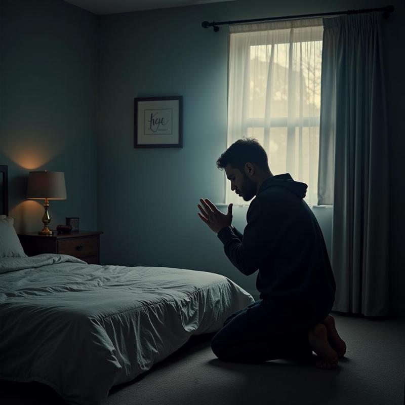 Praying by Bedside for Peaceful Sleep