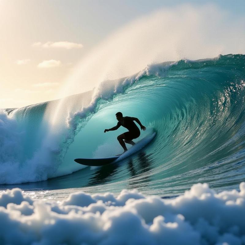 Person surfing on a big wave