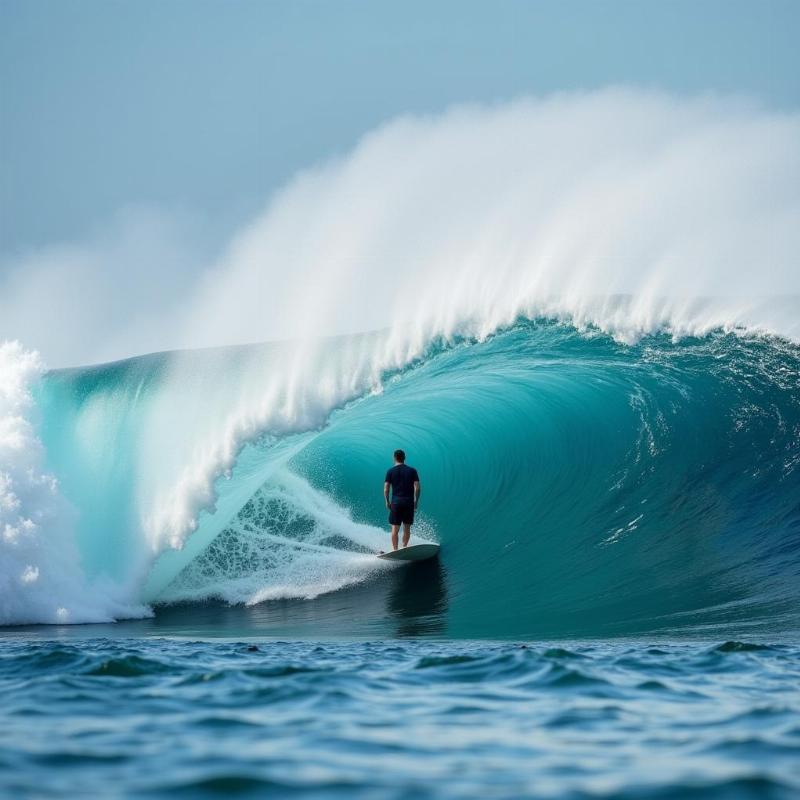 Person surfing on a large wave