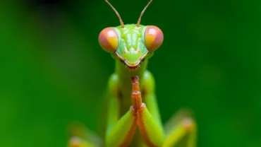 Praying mantis perched on a leaf