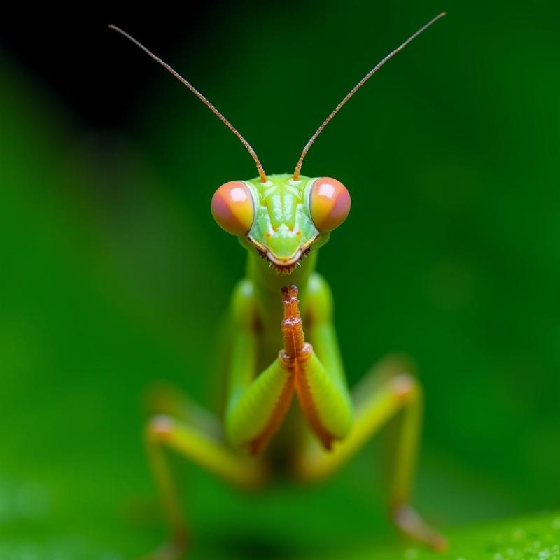 Praying mantis perched on a leaf