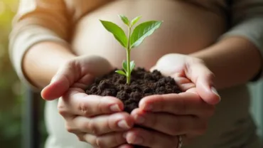 Woman Nurturing a Growing Plant