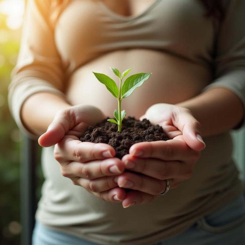 Woman Nurturing a Growing Plant