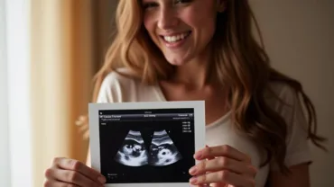 Woman Holding Sonogram Showing Twins