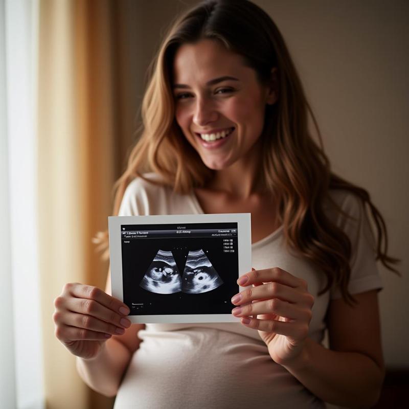 Woman Holding Sonogram Showing Twins