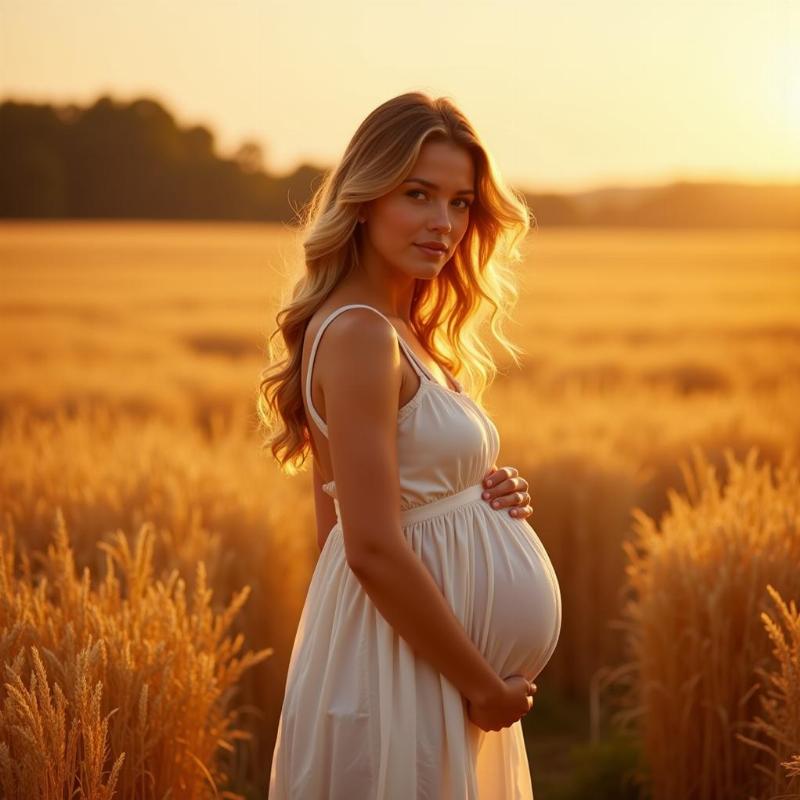 Pregnant Woman in Wheat Field