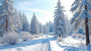 A pristine, snow-covered landscape