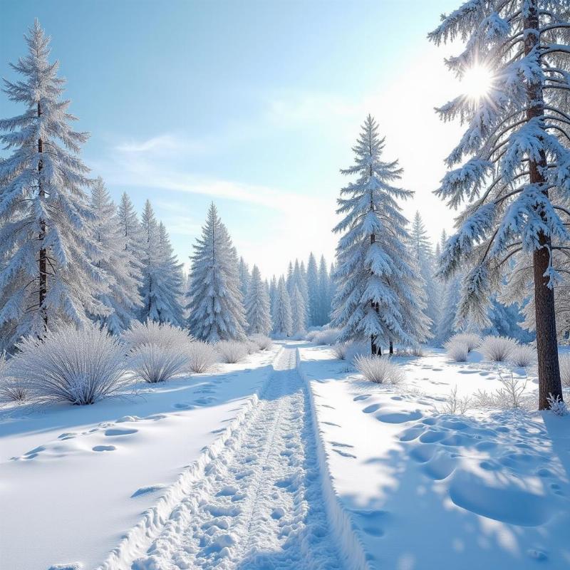 A pristine, snow-covered landscape