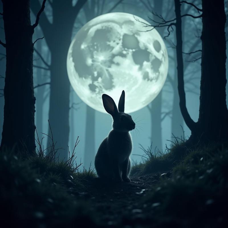 Rabbit in a moonlit forest