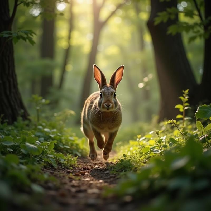 Rabbit Running Through Forest