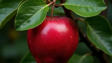 Red apple symbolizing temptation in the Garden of Eden