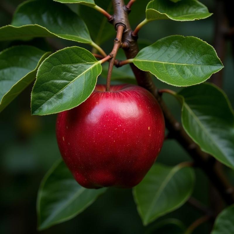 Red apple symbolizing temptation in the Garden of Eden