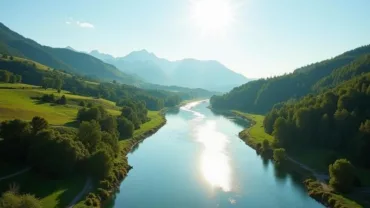 River Flowing Through Valley