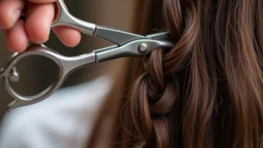 Scissors Cutting a Long Braid