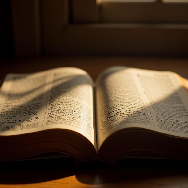 Open Bible with a soft light shining on the pages