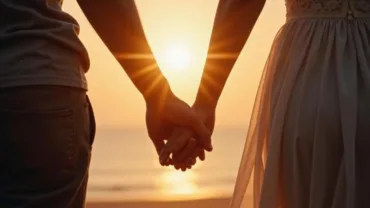 Couple holding hands with dreamlike overlay