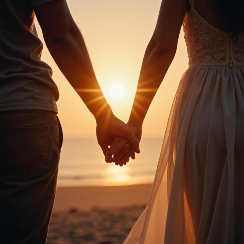 Couple holding hands with dreamlike overlay