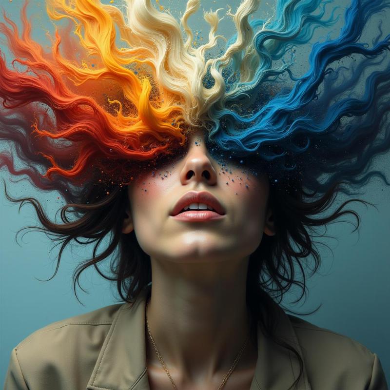 Abstract image of a woman's face with swirling colors and shapes