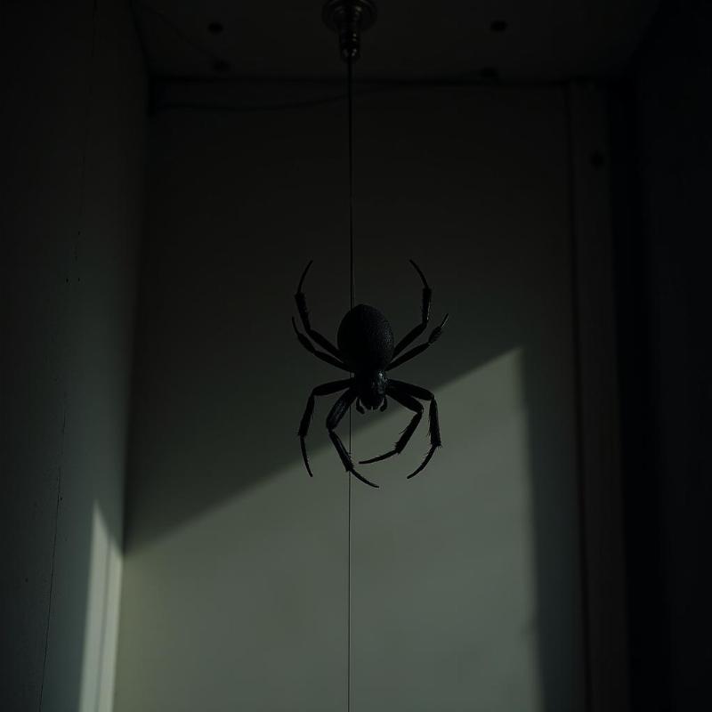 Black spider in a dark corner