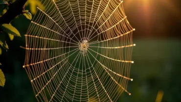 Spider web glistening in sunlight