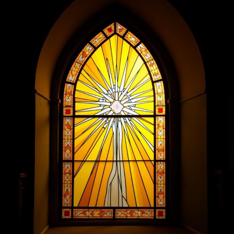 Yellow stained glass window depicting an angel