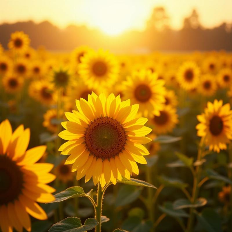 Yellow field bathed in sunshine