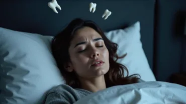 Woman experiencing anxiety in a dream about teeth falling out