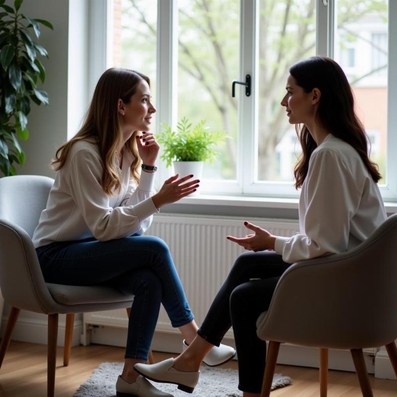 A woman talking to a therapist