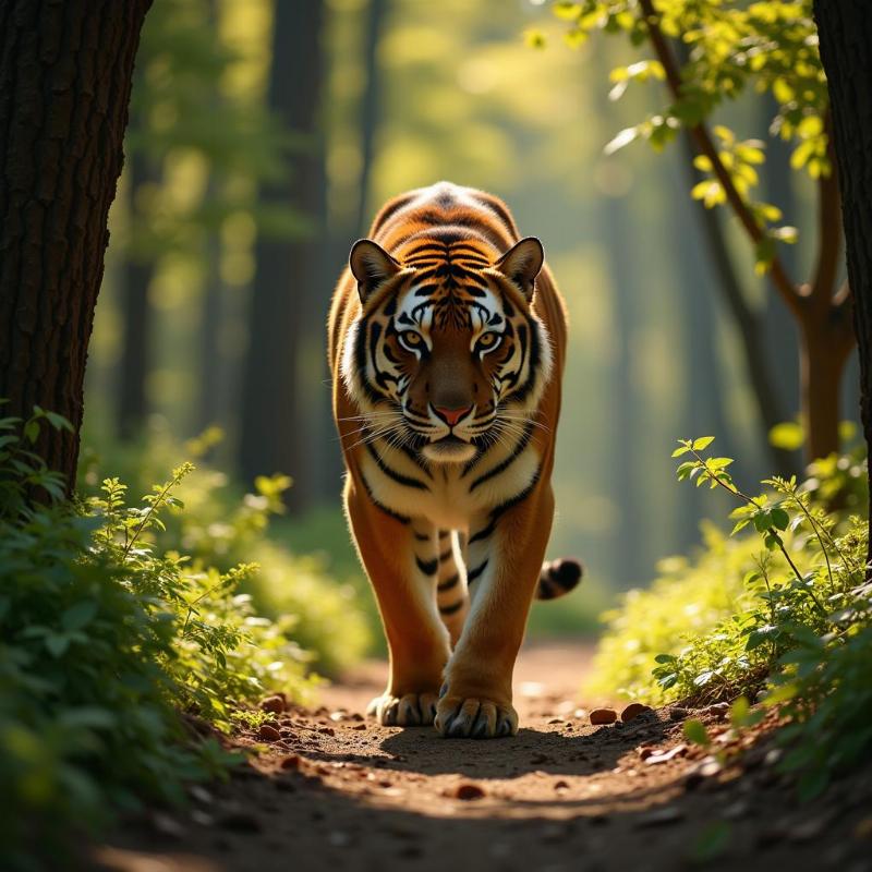 Spiritual Symbolism: Tiger in a Peaceful Forest Setting