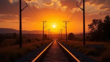 Train Tracks Leading Towards a Sunset