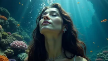 Woman peacefully breathing underwater in a dream