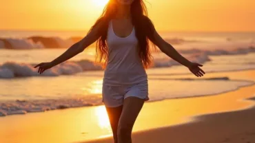 Woman Walking Barefoot on Beach