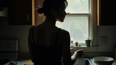 Woman Washing Dishes Alone