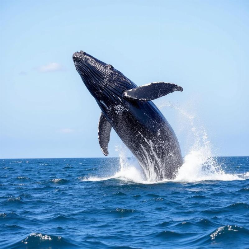 Whale breaching the ocean waves