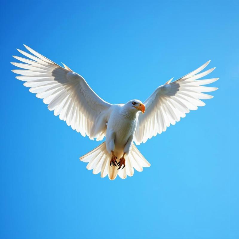 White Bald Eagle Flying Against Blue Sky