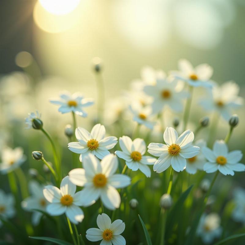 White flowers blooming in a dream