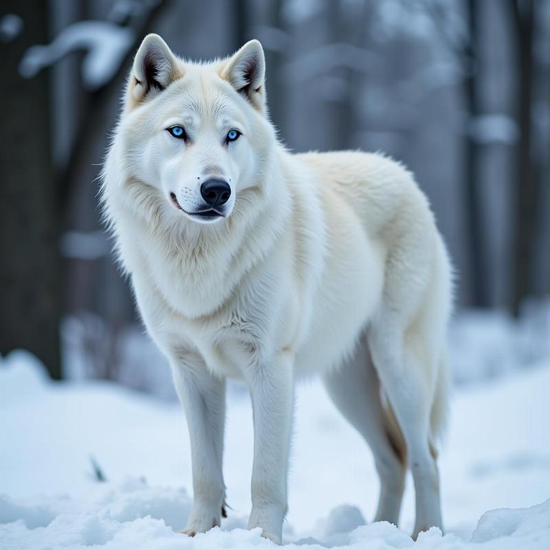 White Wolf in Snowy Forest