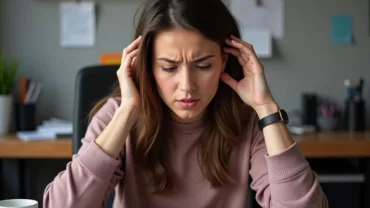 Woman Anxious at Work Desk