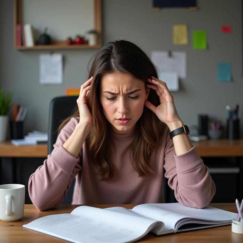 Woman Anxious at Work Desk