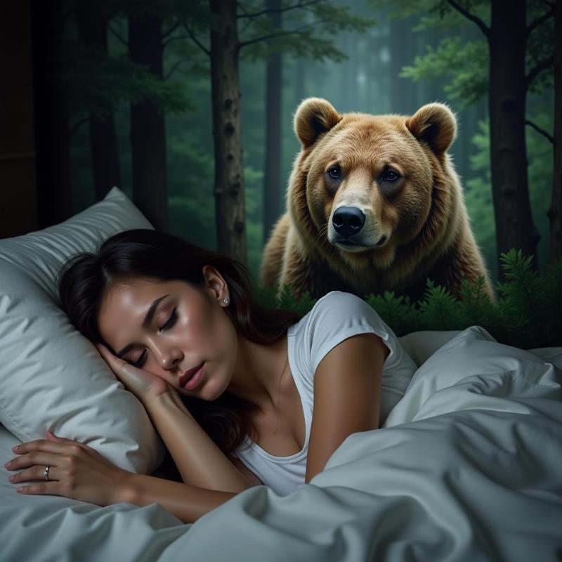 Woman dreaming of a brown bear