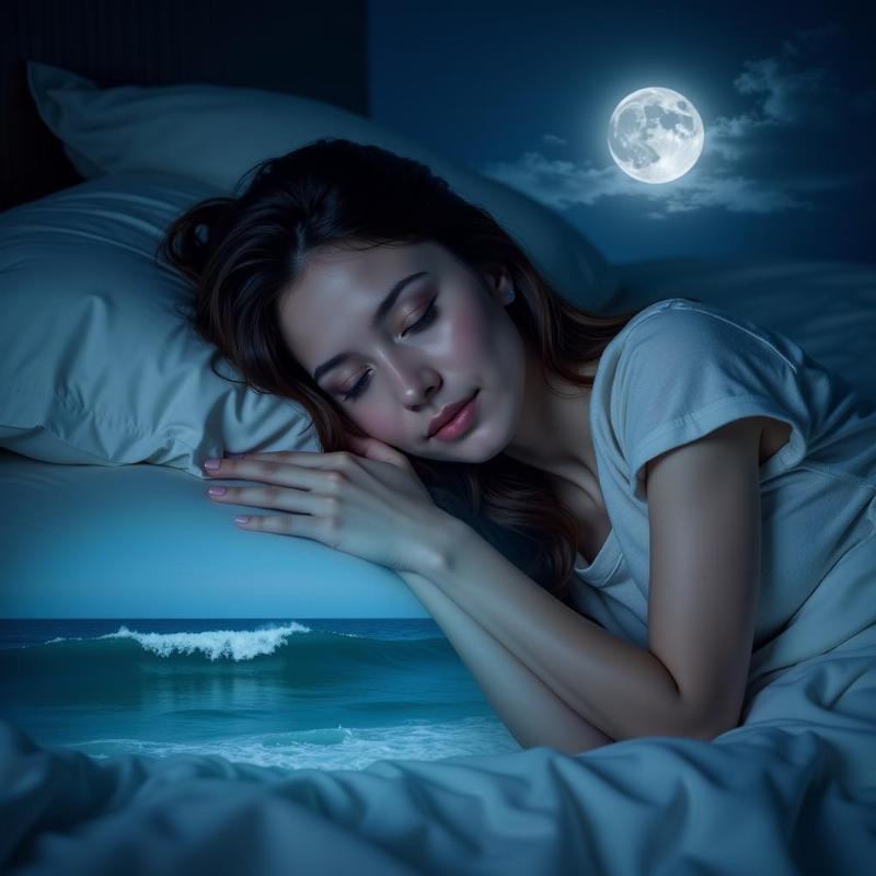 Woman Dreaming of the Ocean at Night