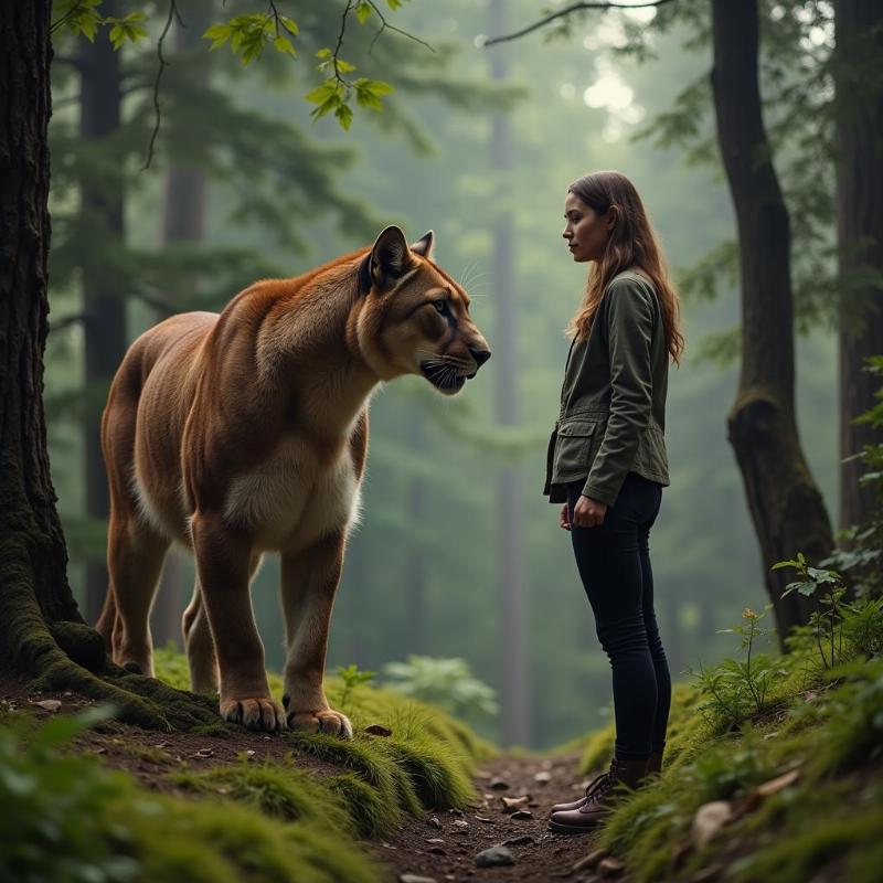 Woman Facing a Mountain Lion in Dream