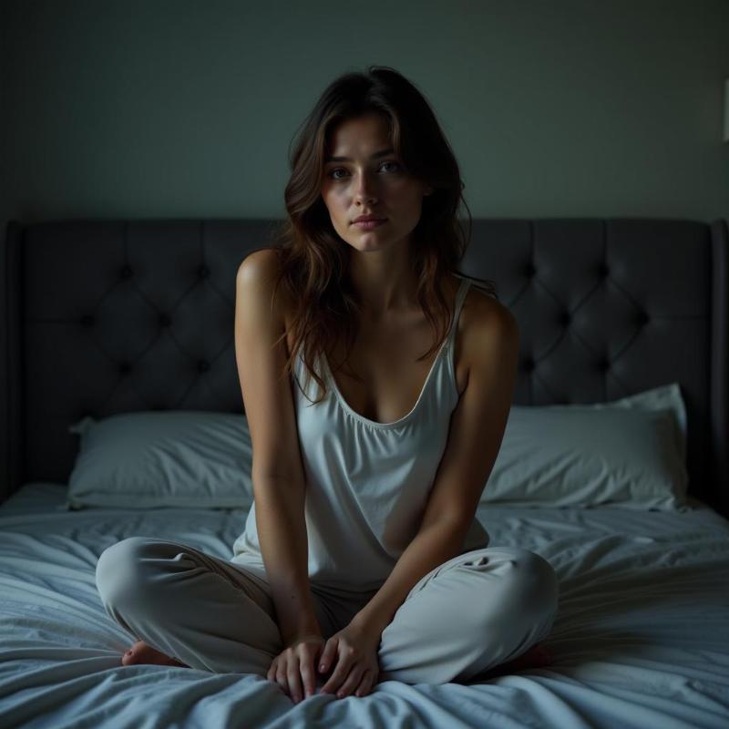 Woman feeling anxious in bed