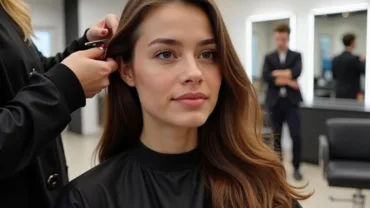 Woman Getting a Haircut in a Salon