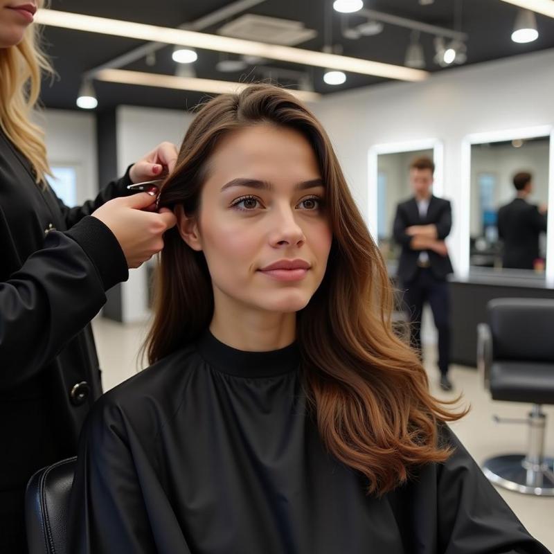 Woman Getting a Haircut in a Salon