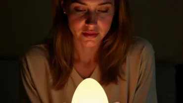 Woman holding a glowing egg in her hands