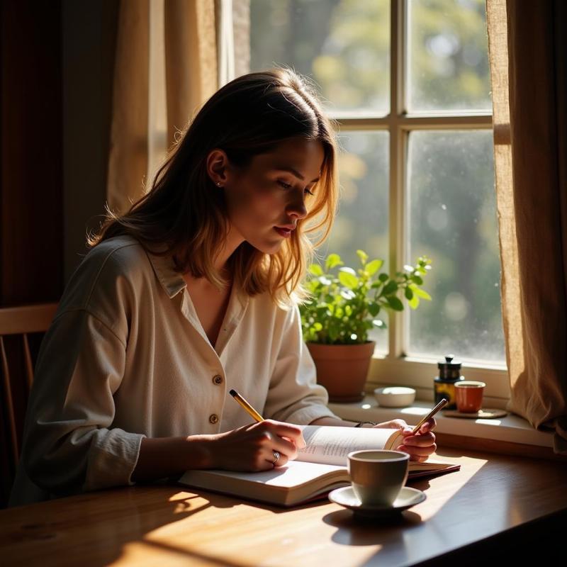 Woman Journaling Her Dream Next to a Window