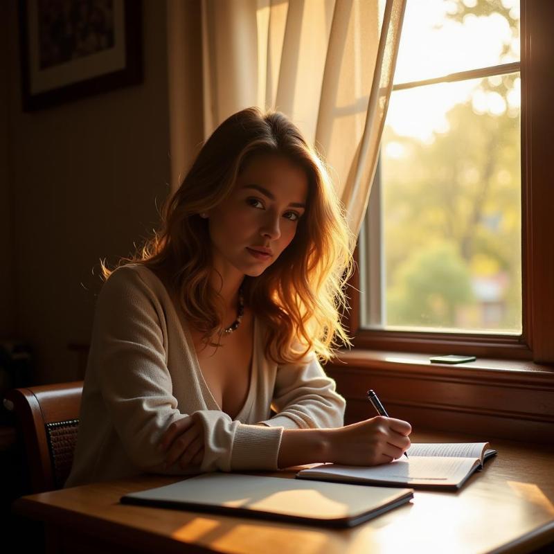 Woman journaling her dream in a notebook