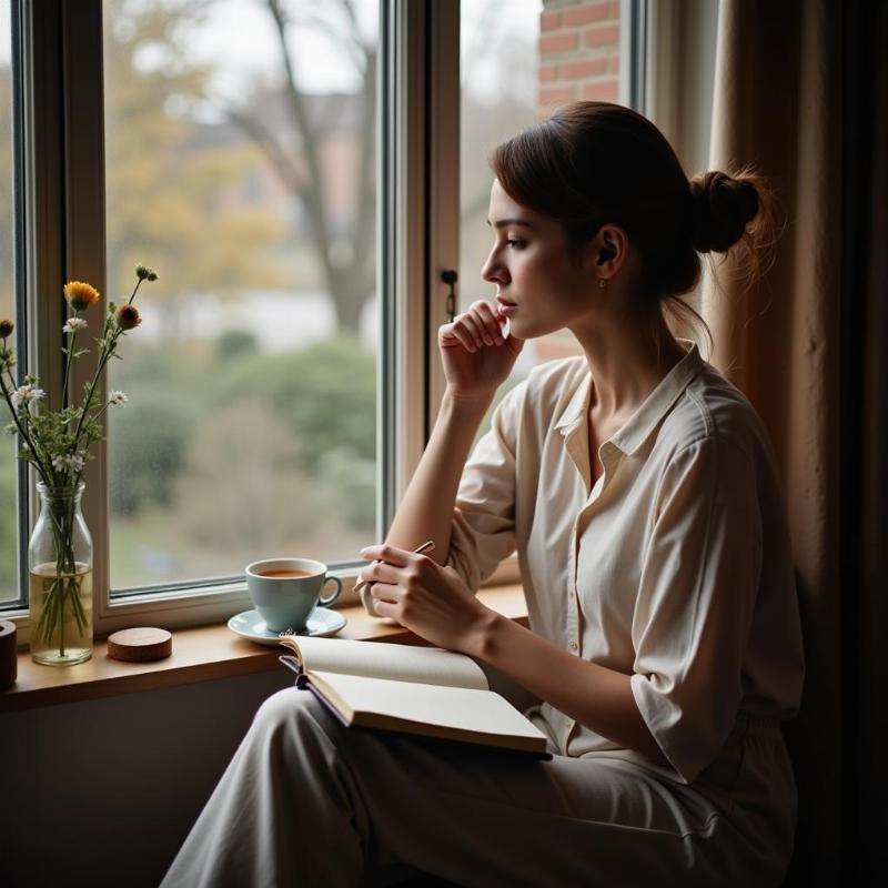 A woman journaling her dream in a notebook