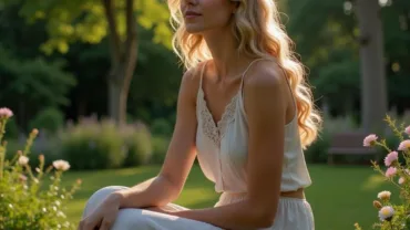 Woman Looking Thoughtful in Garden